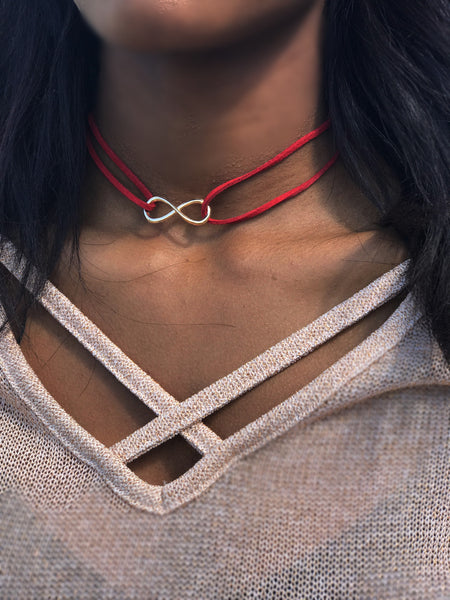 Red Choker With Infinity Symbol
