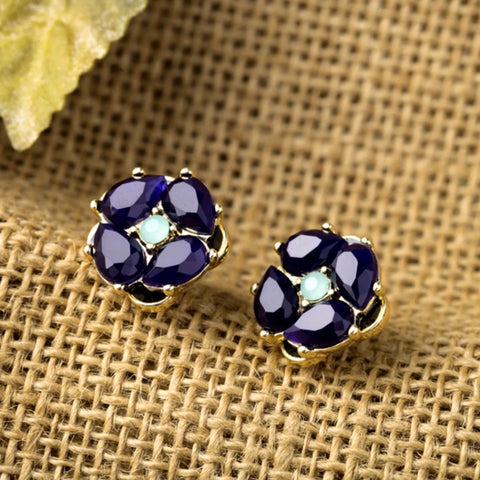 Blue Elegant Flower Stud Earrings