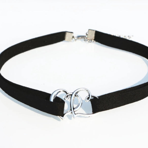 Double Heart Black Choker