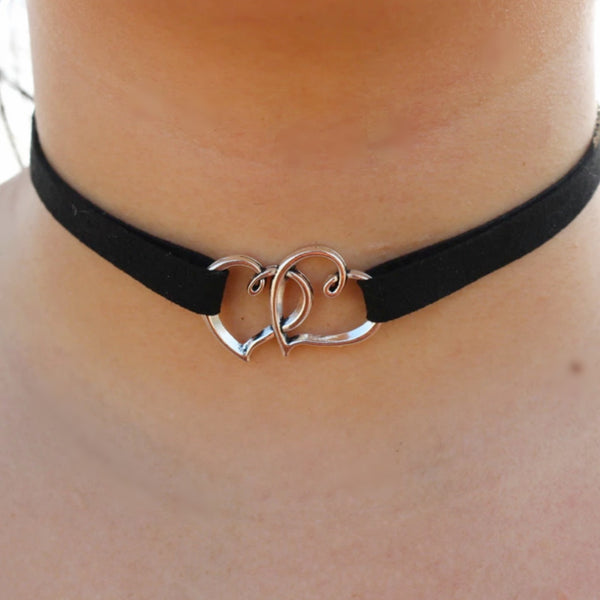 Double Heart Black Choker