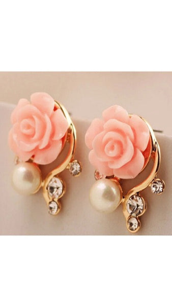 Gold Plated Rose Pearl Stud Earrings