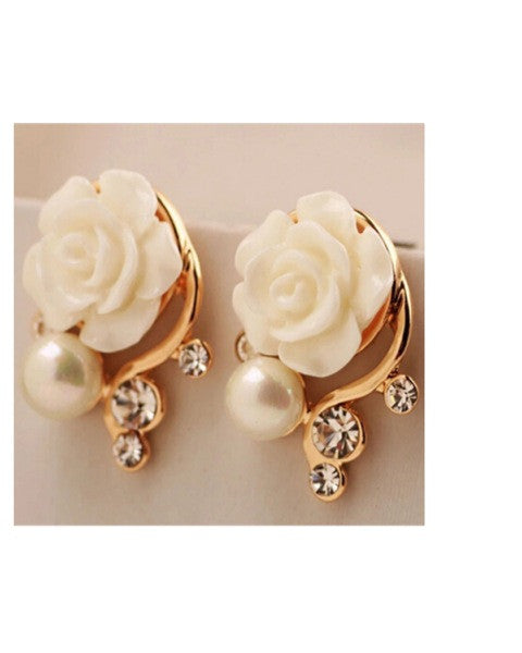 Gold Plated Rose Pearl Stud Earrings